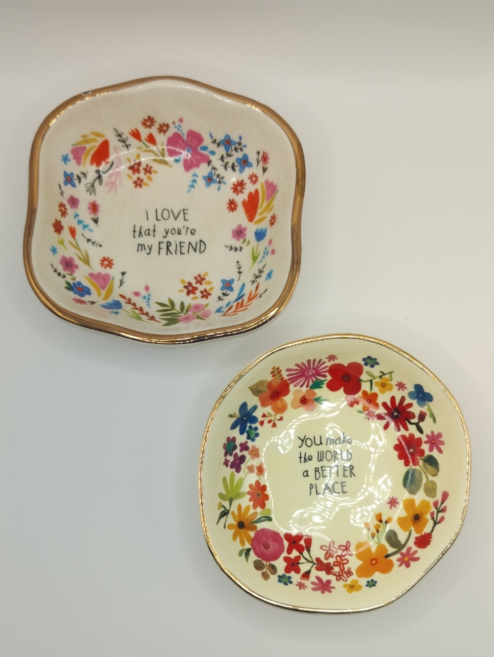 NATURAL LIFE Friendship Floral Cream and Off-White Ceramic Trinket Dishes
